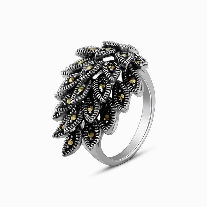 Giva 925 Oxidised Silver Plumed Ring,Fixed Size,Indian - 15| Gifts For Women And Girls | With Certif : R0482