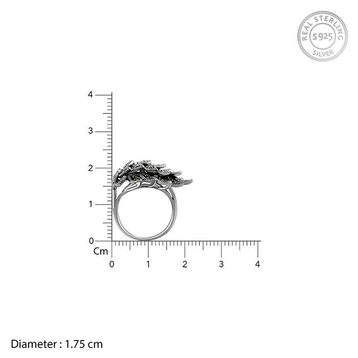Giva 925 Oxidised Silver Plumed Ring,Fixed Size,Indian - 15| Gifts For Women And Girls | With Certif : R0482
