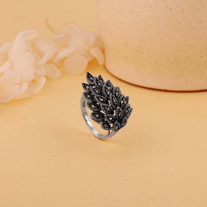 Giva 925 Oxidised Silver Plumed Ring,Fixed Size,Indian - 15| Gifts For Women And Girls | With Certif : R0482