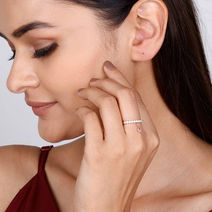 Rose Gold Dangling Snowdrop Ring : R0513