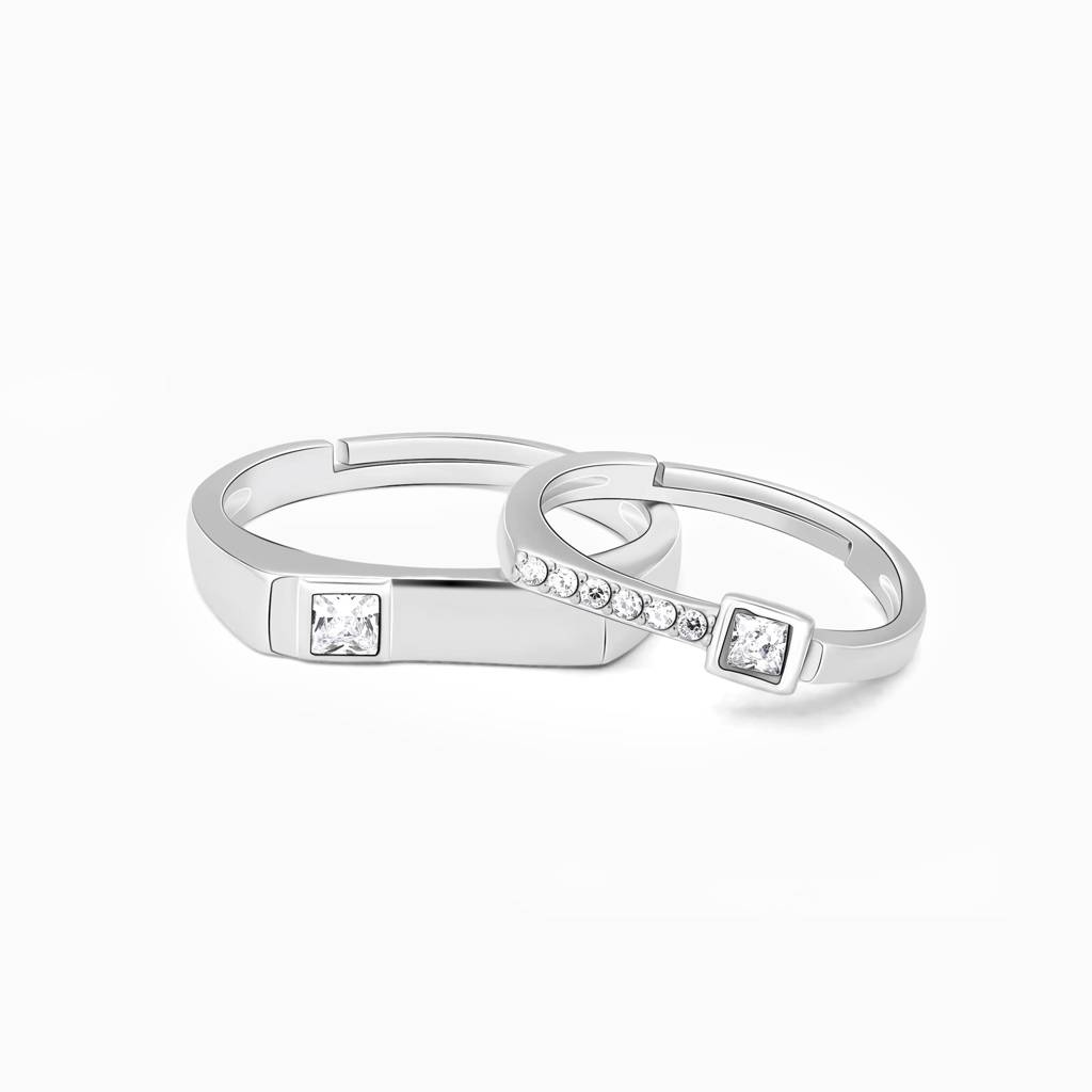 Silver Zircon Love Language Couple Rings : R0562