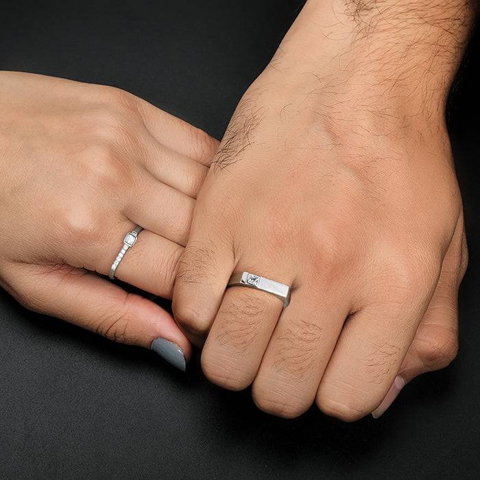 Silver Zircon Love Language Couple Rings : R0562