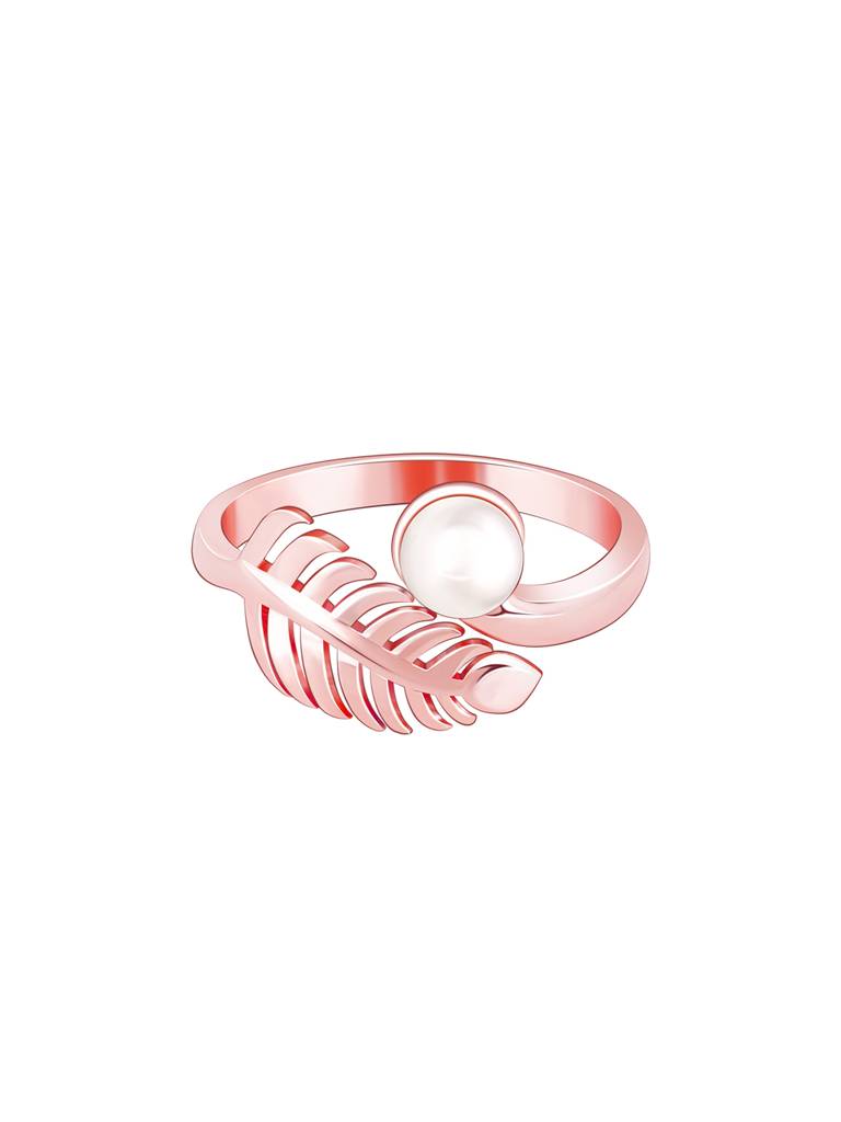 GIVA 925 Sterling Silver Rose Gold Pearl Drop on Fern Ring