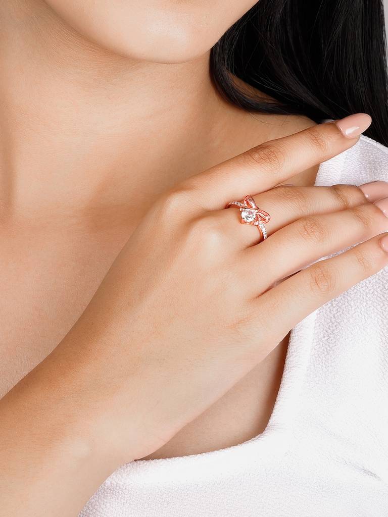GIVA 925 Sterling Silver Rose Gold Ribbon Dance Ring