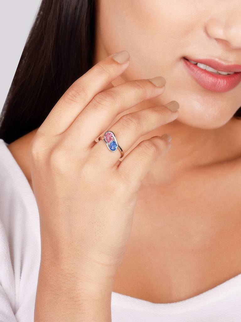 GIVA 925 Sterling Silver Blue and Pink Stone Ring