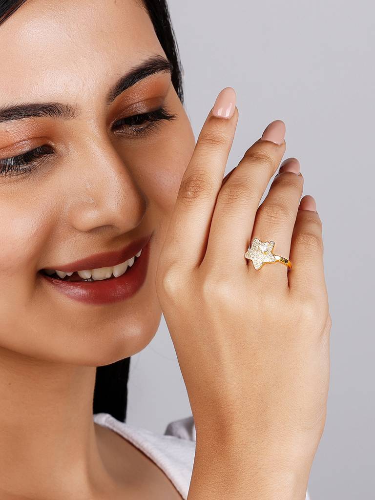 GIVA 925 Sterling Silver Golden Star of Love Ring