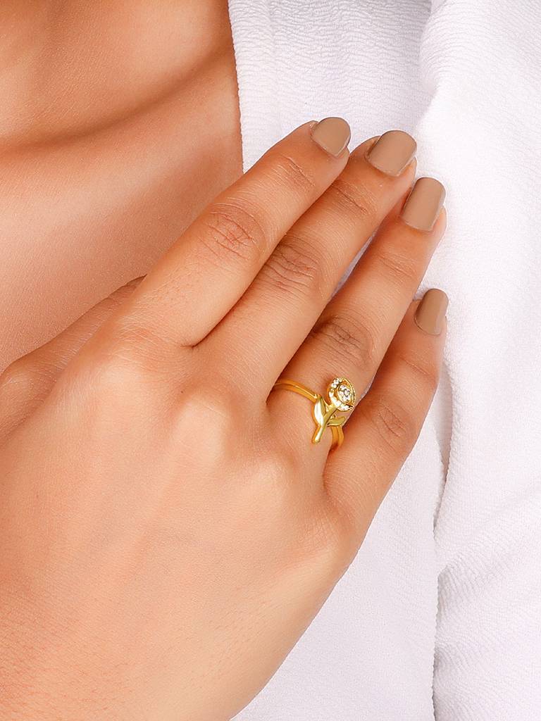 GIVA 925 Sterling Silver Golden Rosy Romance Ring