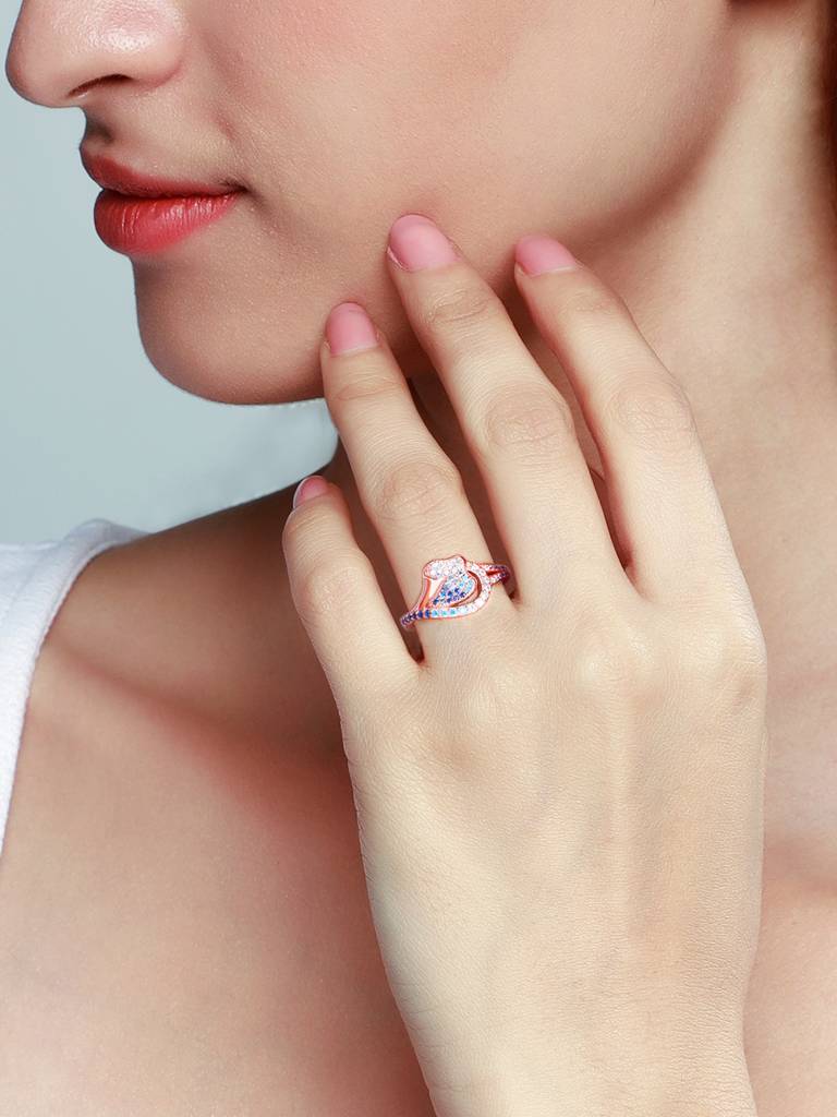 GIVA 925 Sterling Silver Rose Gold Zircon Studded Tulip Ring