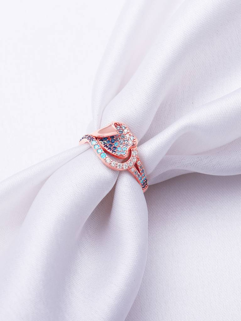 GIVA 925 Sterling Silver Rose Gold Zircon Studded Tulip Ring
