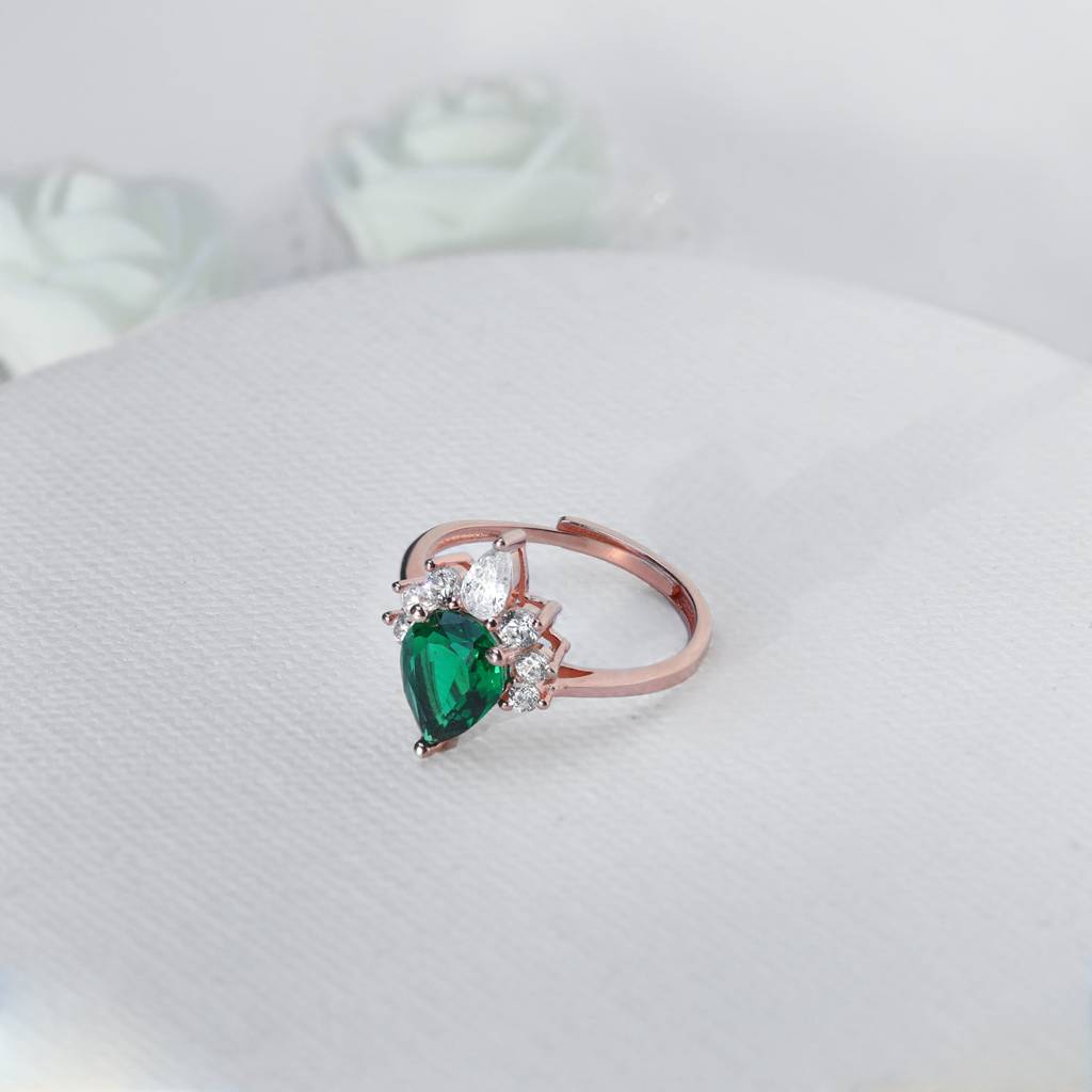 Rose Gold Emerald Green Drop Ring : R068