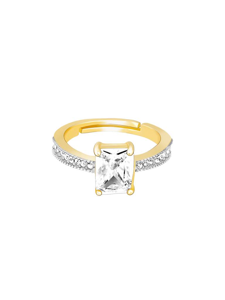 Giva 925 Sterling Silver Golden Square Solitaire Ring