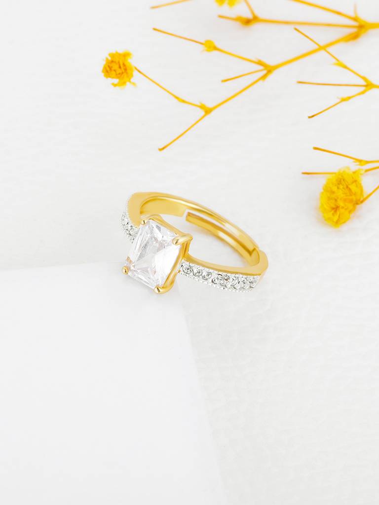 Giva 925 Sterling Silver Golden Square Solitaire Ring