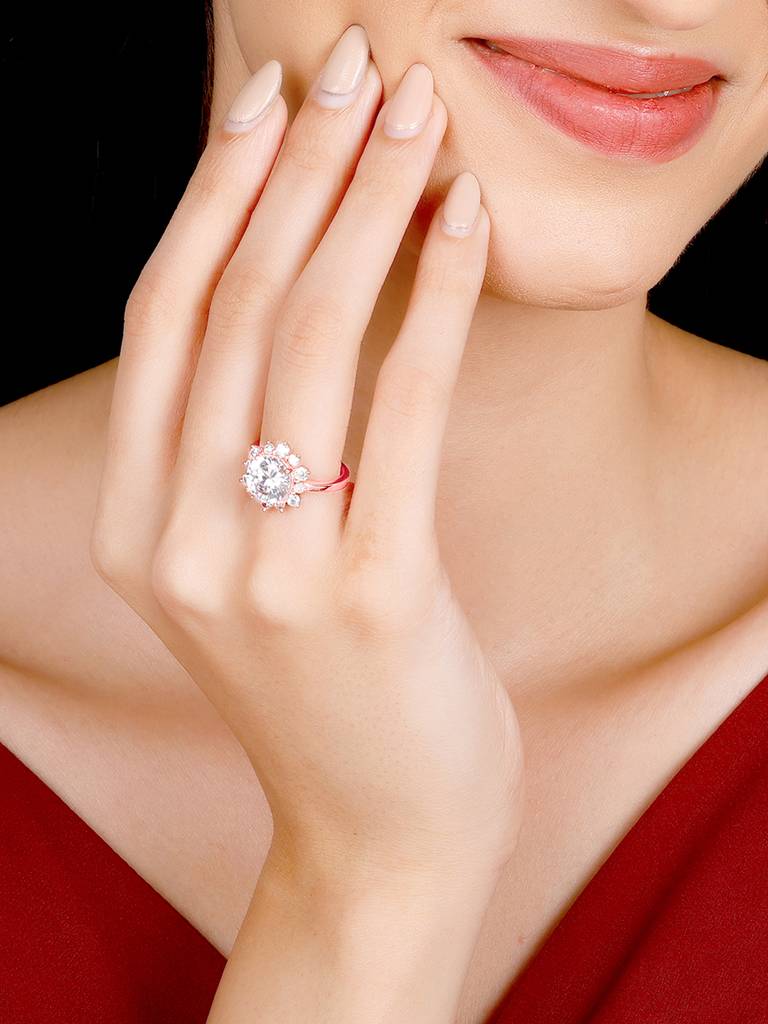 GIVA 925 Sterling Silver Anushka Sharma Rose Gold Floral Magic Ring