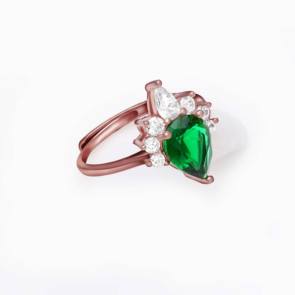 Rose Gold Emerald Green Drop Ring : R068