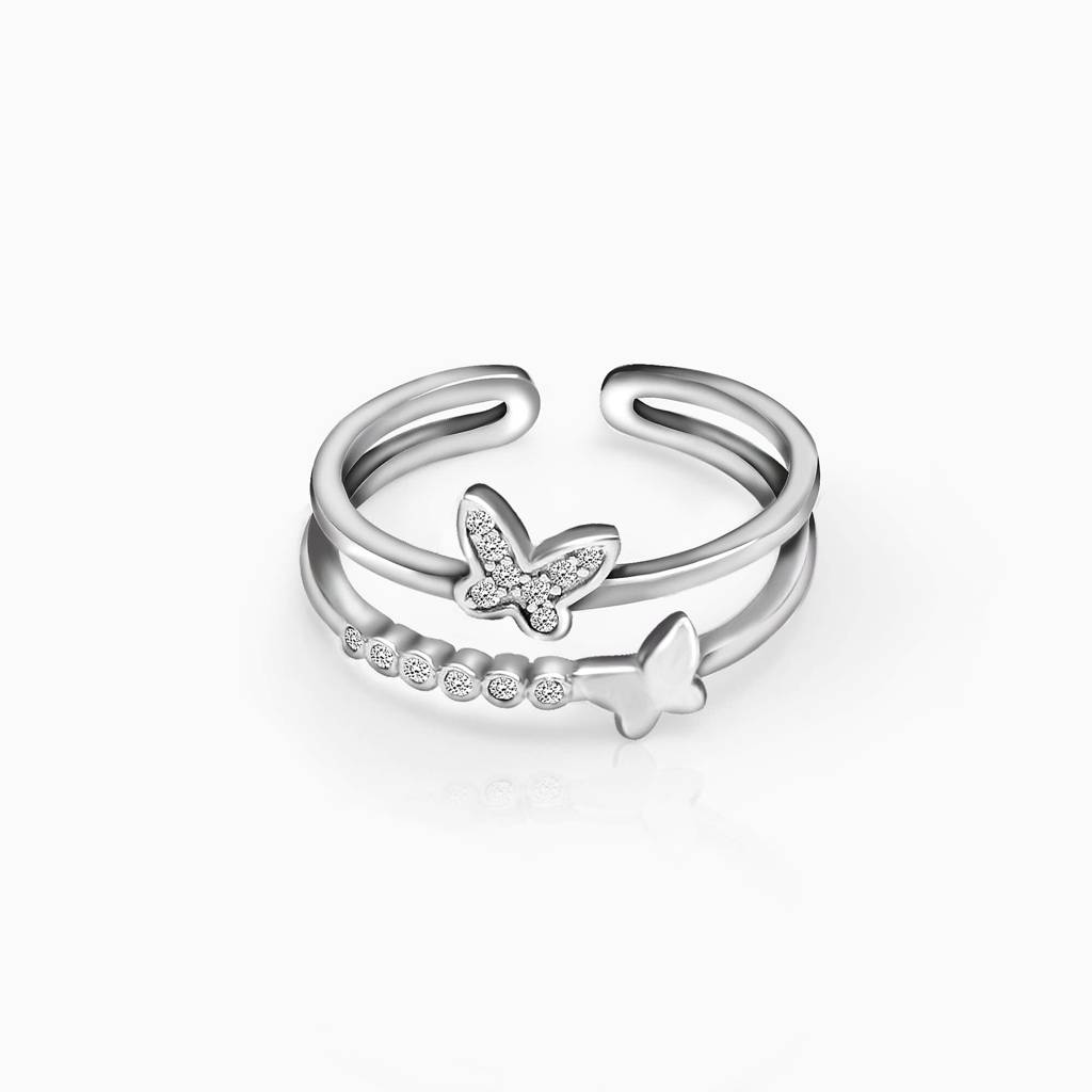 Silver Layered Butterfly Ring : R069