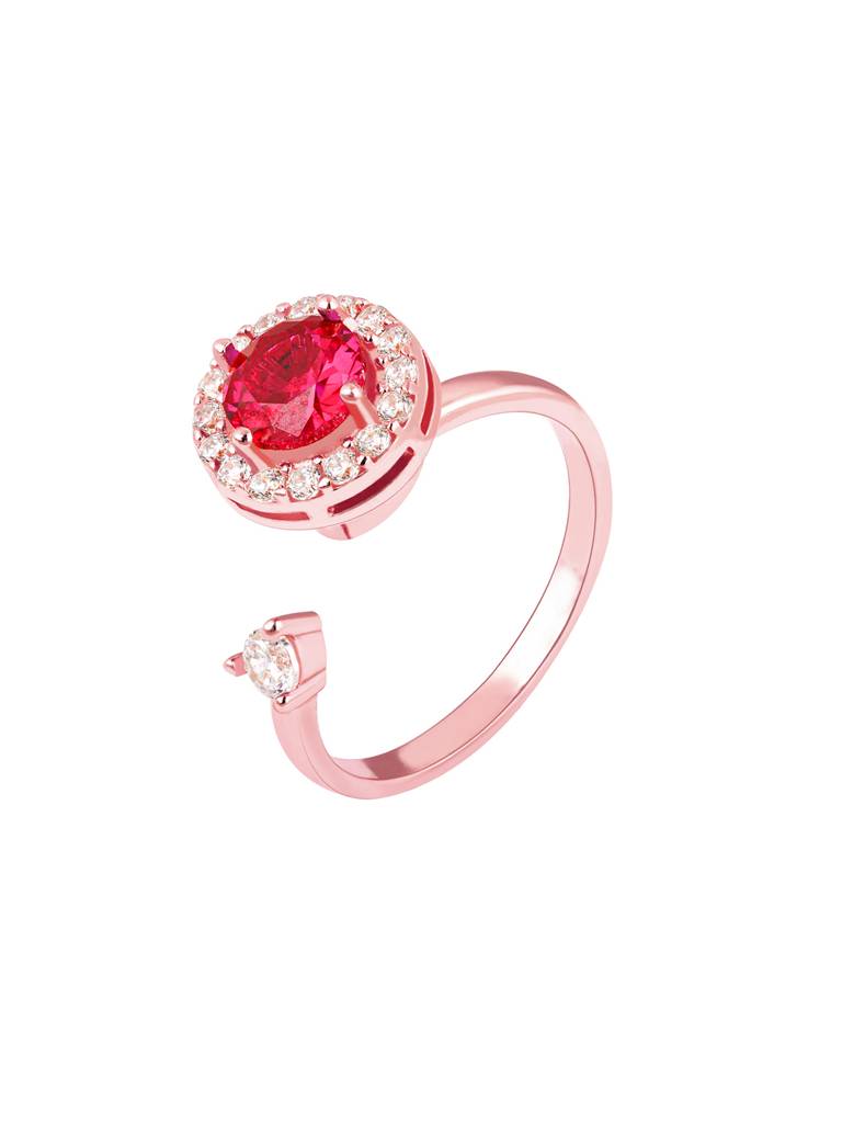 GIVA 925 Sterling Silver Rose Gold Ruby Red Spin Ring