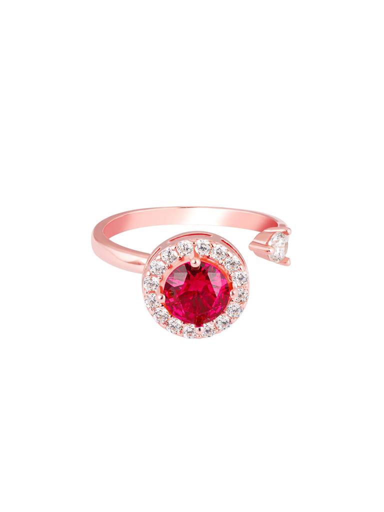 GIVA 925 Sterling Silver Rose Gold Ruby Red Spin Ring