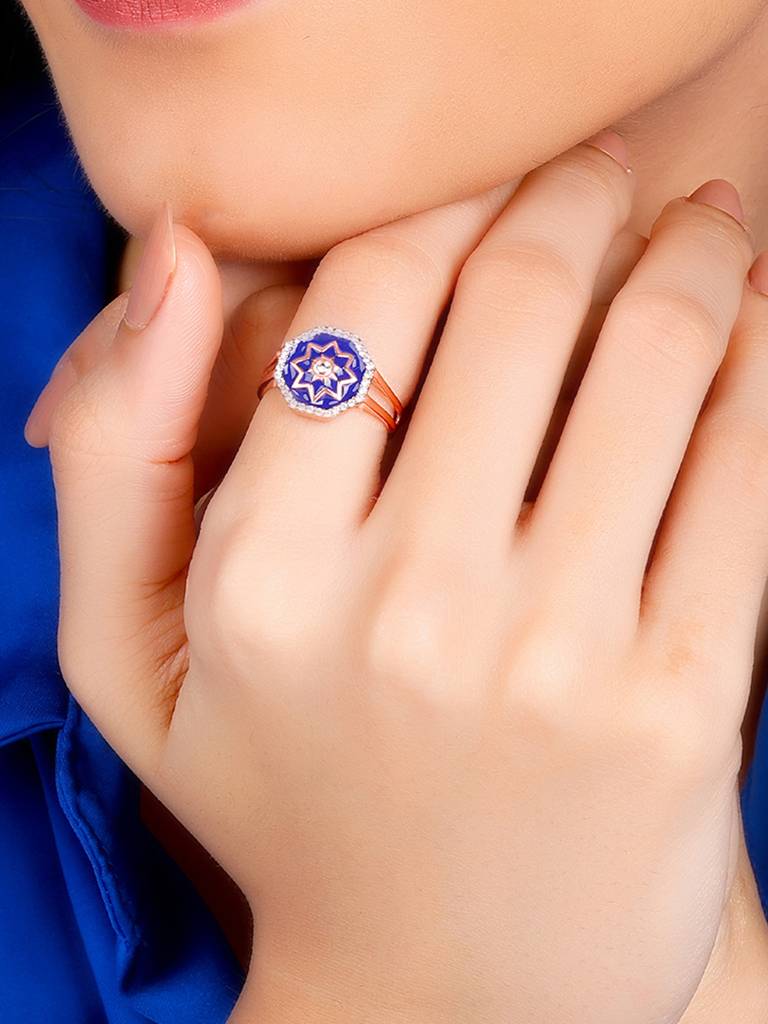 GIVA 925 Sterling Silver Rose Gold Taj Mosaic Ring