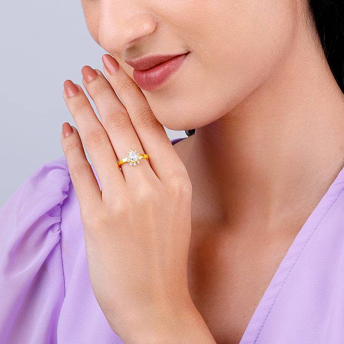 Giva 925 Sterling Silver Golden Pear Crown Ring,Adjustable | Gifts For Women And Girls | W : R0740