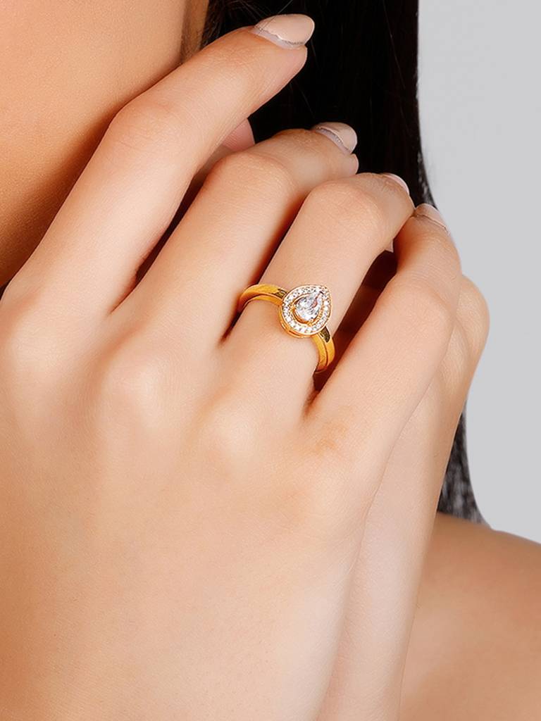 GIVA 925 Sterling Silver Anushka Sharma Golden Dew Drop Ring