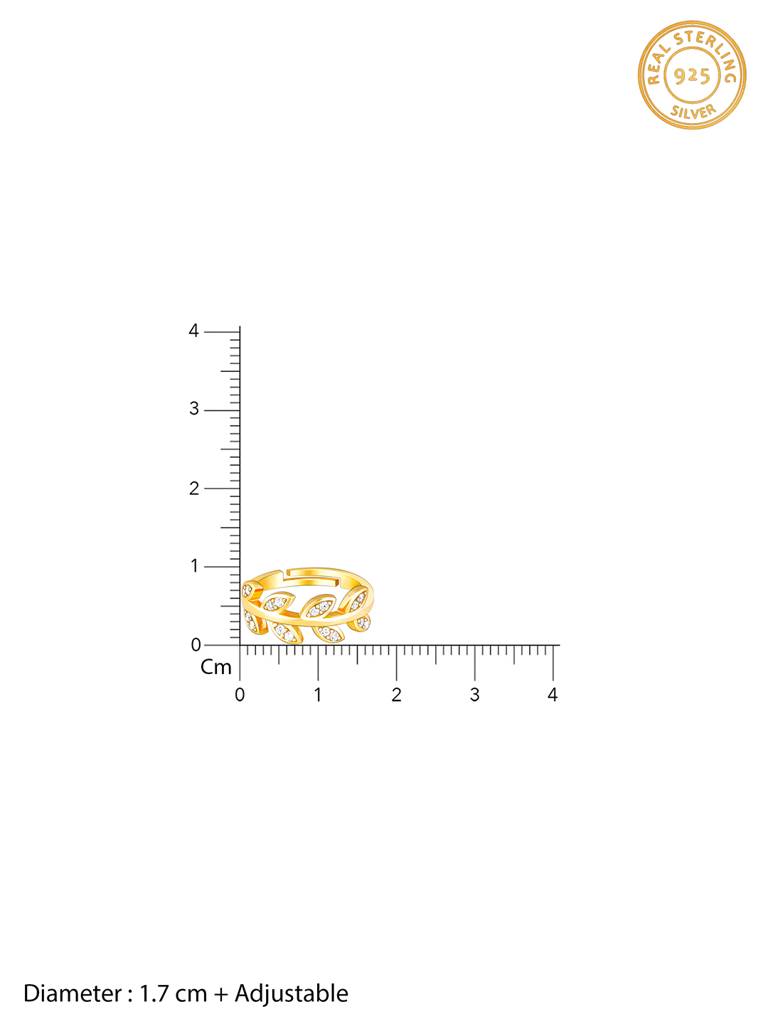 GIVA 925 Sterling Silver Golden Zircon Studded Leaf Ring