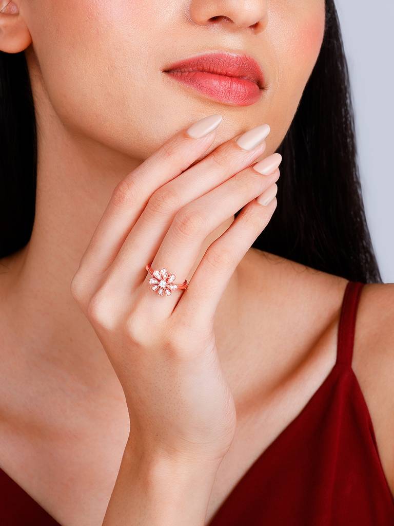 GIVA 925 Sterling Silver Anushka Sharma Rose Gold Floral Glory Ring