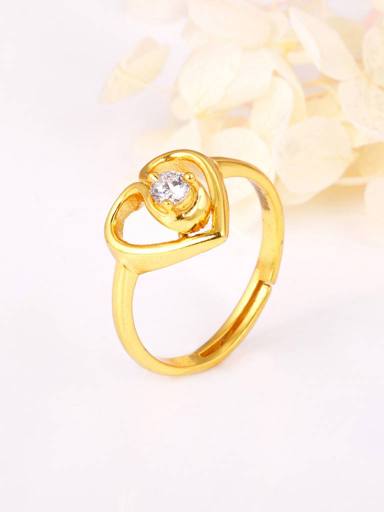 GIVA 925 Sterling Silver Golden Zircon Studded Heart Ring