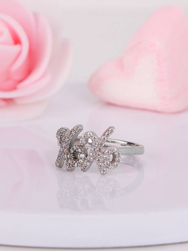 GIVA 925 Sterling Silver Zircon Studded Hugs and Kisses Rings