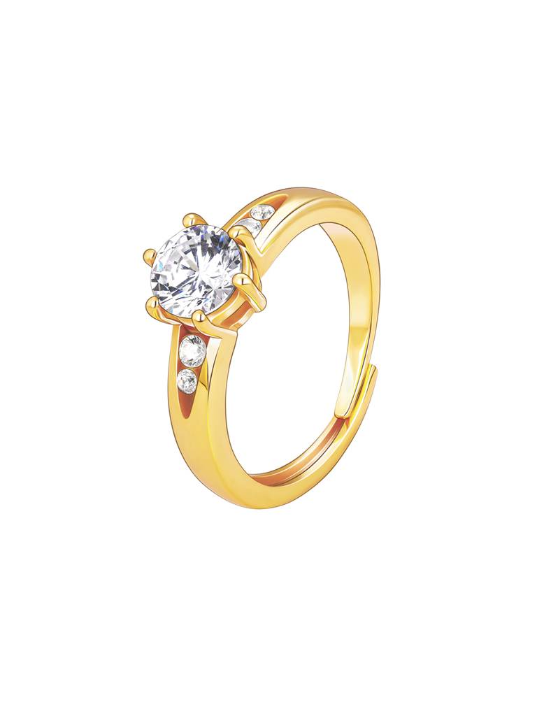 GIVA 925 Sterling Silver Golden Sparkling Solitaire Ring