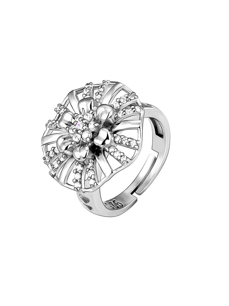 GIVA 925 Sterling Silver Anushka Sharma Silver Floral Grandeur Ring