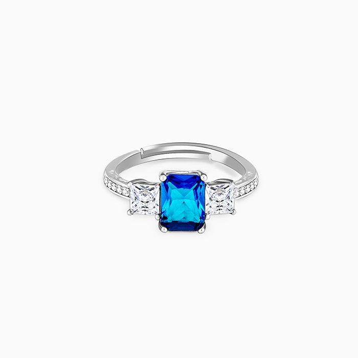Silver Aqua Blue Baguette Ring : R080