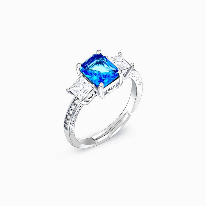 Silver Aqua Blue Baguette Ring : R080