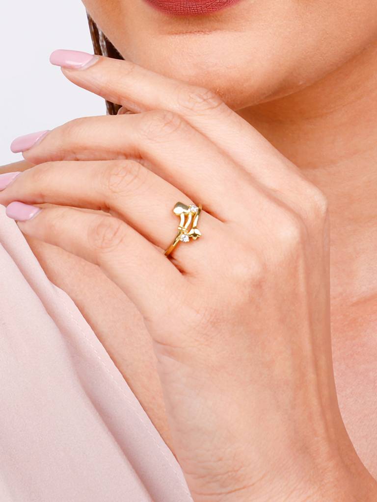 GIVA 925 Sterling Silver Golden Zircon Studded Blooming Love Ring