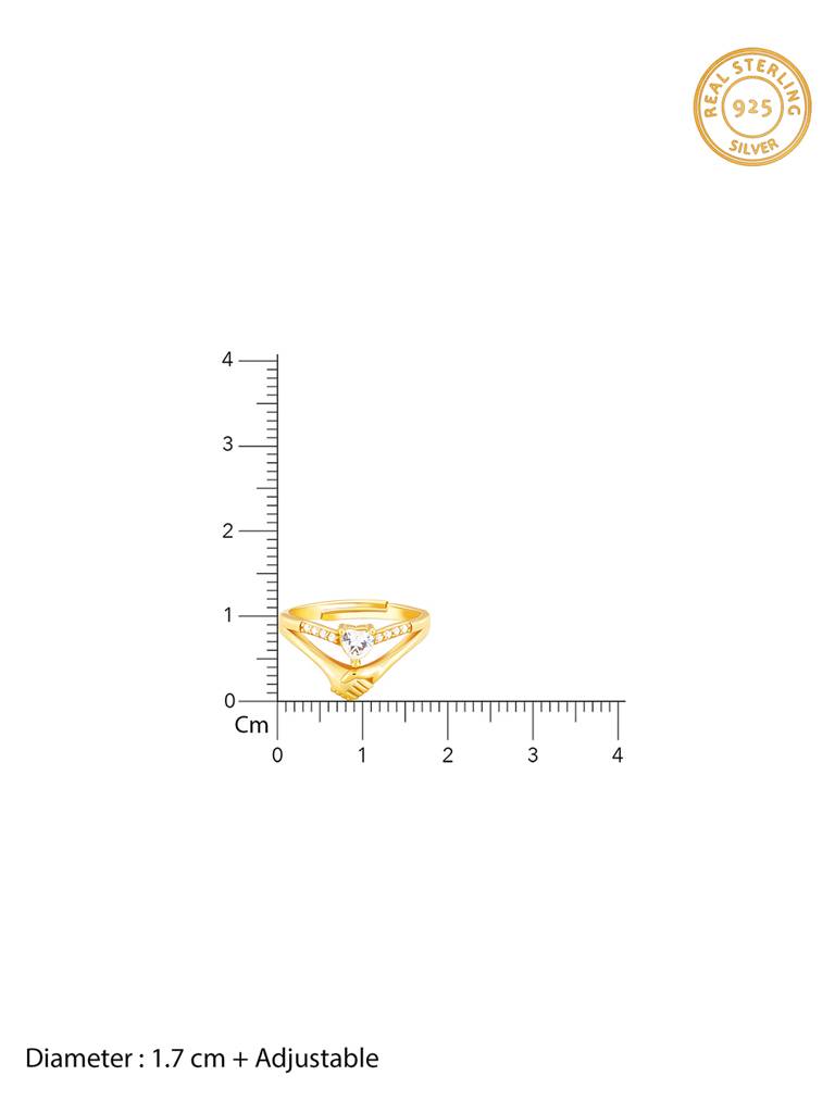 GIVA 925 Sterling Silver Golden Heart & Handshake Ring