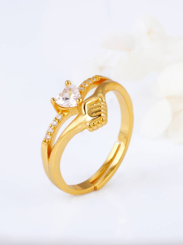 GIVA 925 Sterling Silver Golden Heart & Handshake Ring