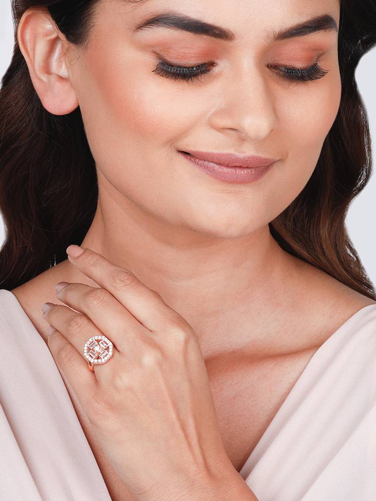 Giva 925 Sterling Silver Rose Gold Magnificent Cocktail Ring