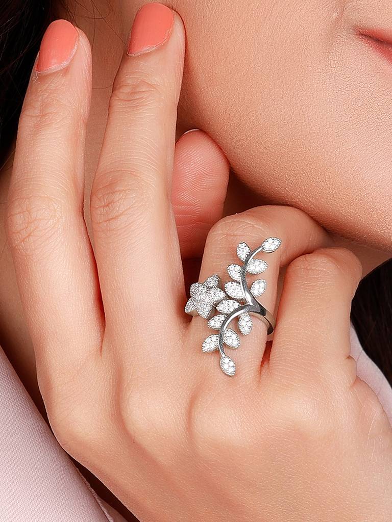 Giva 925 Sterling Silver Leaf Statement Ring