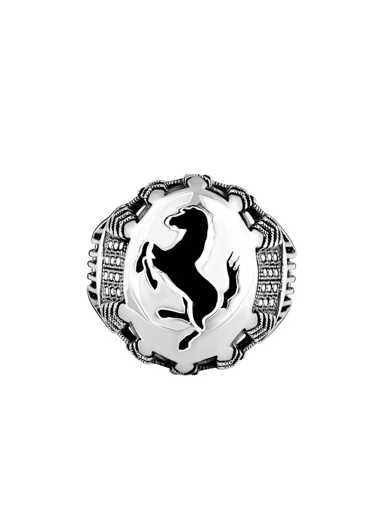 GIVA 925 Sterling Silver Oxidised Silver Horse Ring for Him