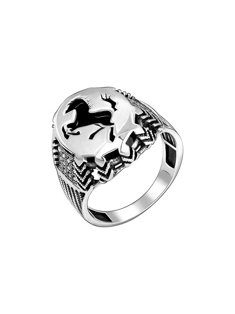 GIVA 925 Sterling Silver Oxidised Silver Horse Ring for Him