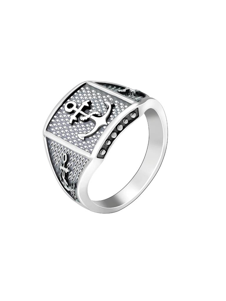 GIVA 925 Sterling Silver Oxidised Silver Anchor Ring for Him