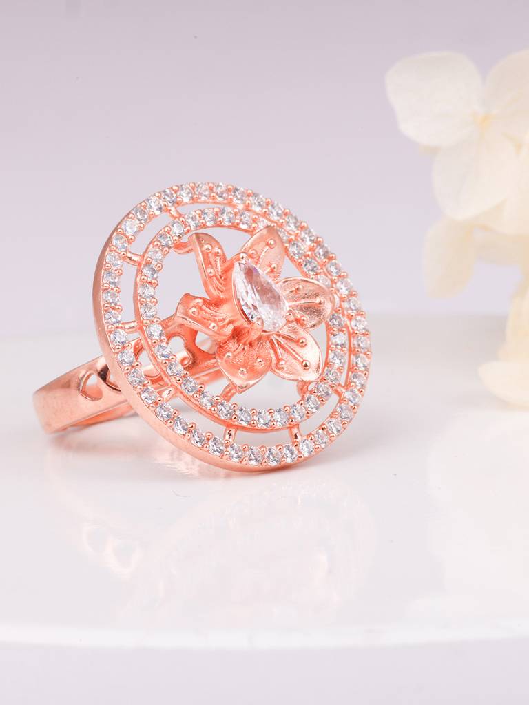 GIVA 925 Sterling Silver Rose Gold Concentric Circle Sunflower Ring