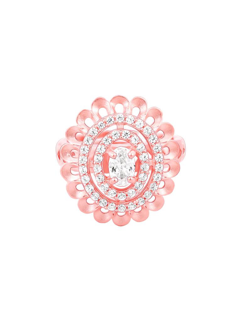 Giva 925 Sterling Silver Rose Gold Oval Glamour Cocktail Ring
