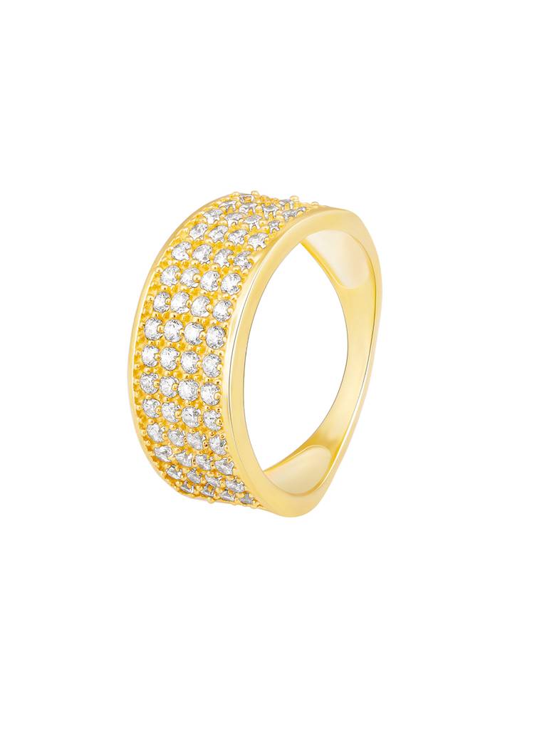 GIVA 925 Sterling Silver Golden Zircon Studded Simply Bling Ring