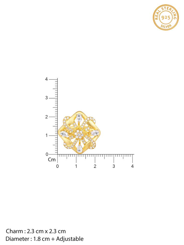 GIVA 925 Sterling Silver Golden Sparkling Cocktail Ring