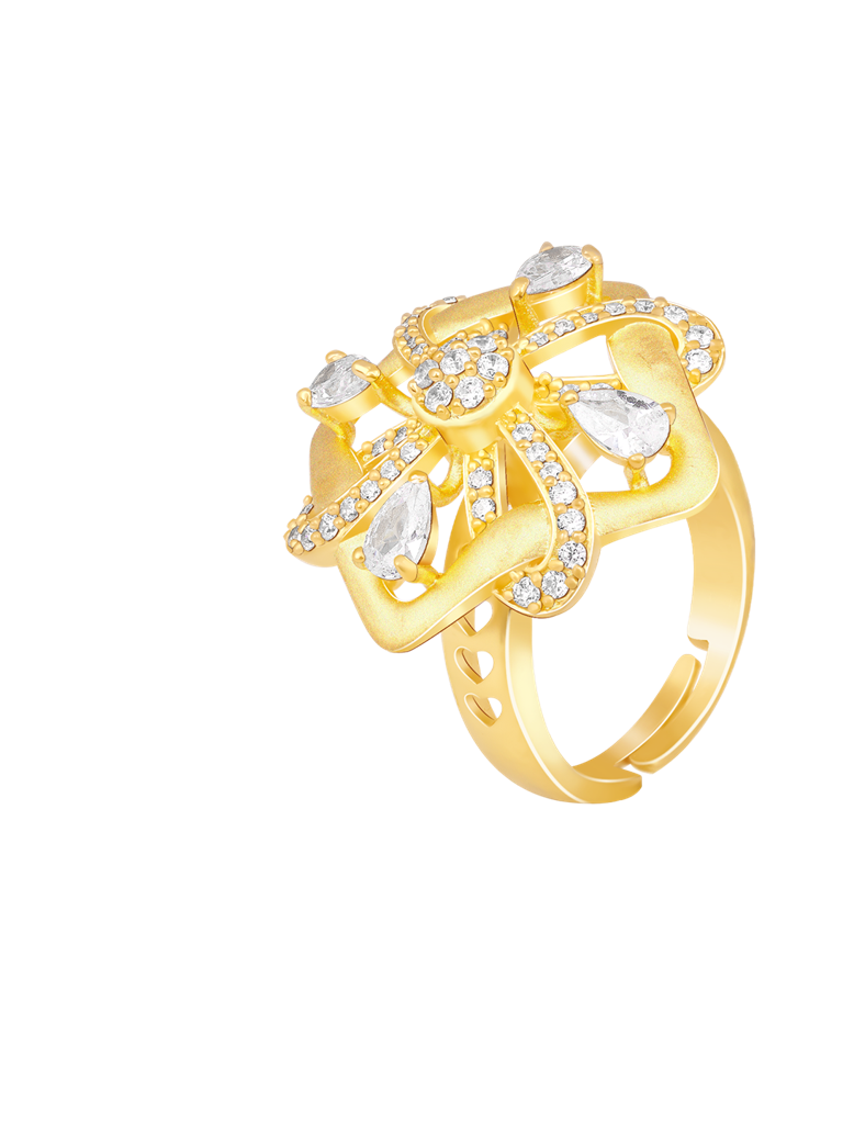 GIVA 925 Sterling Silver Golden Sparkling Cocktail Ring
