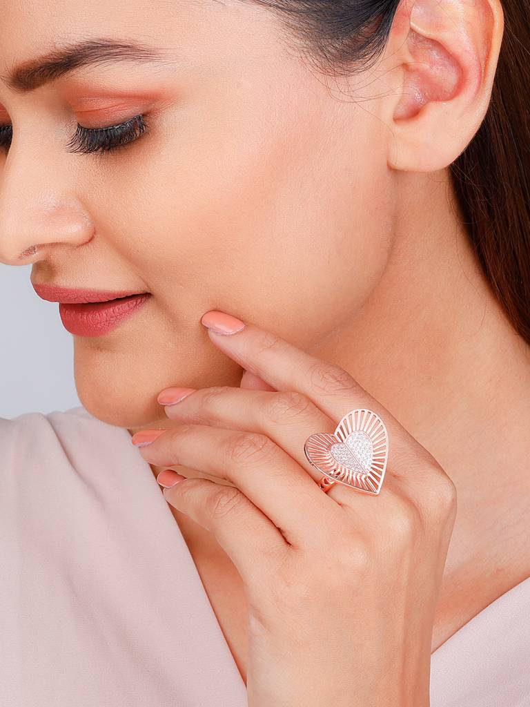 GIVA 925 Sterling Silver Anushka Sharma Rose Gold Cocktail Heart Ring