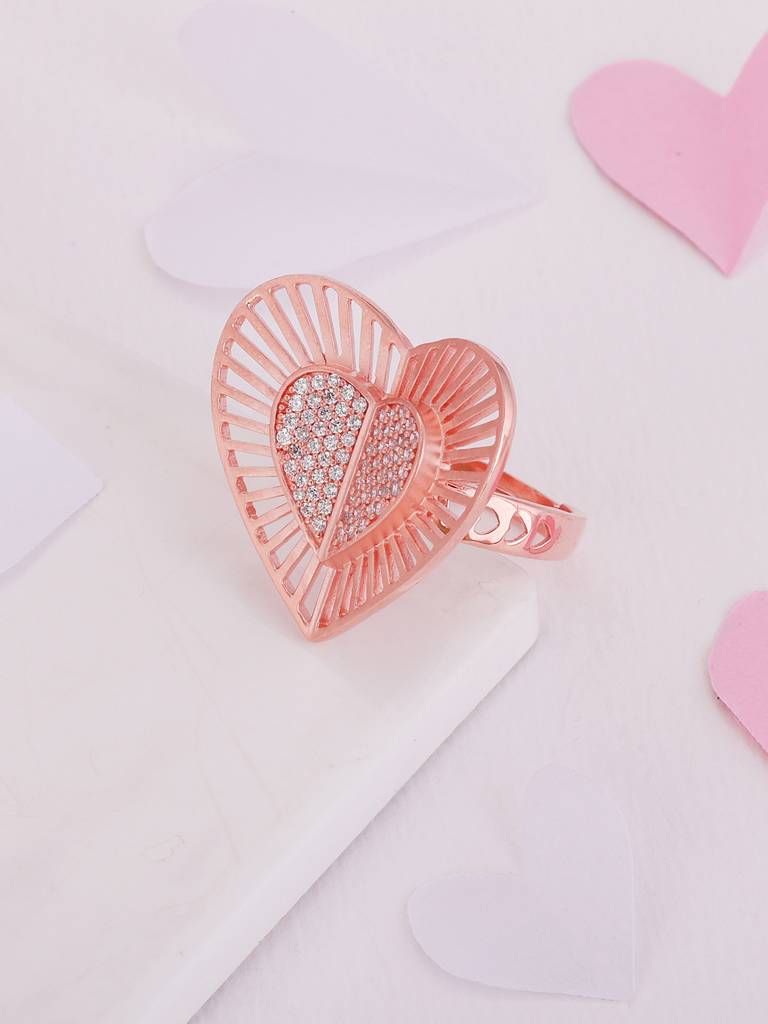 GIVA 925 Sterling Silver Anushka Sharma Rose Gold Cocktail Heart Ring