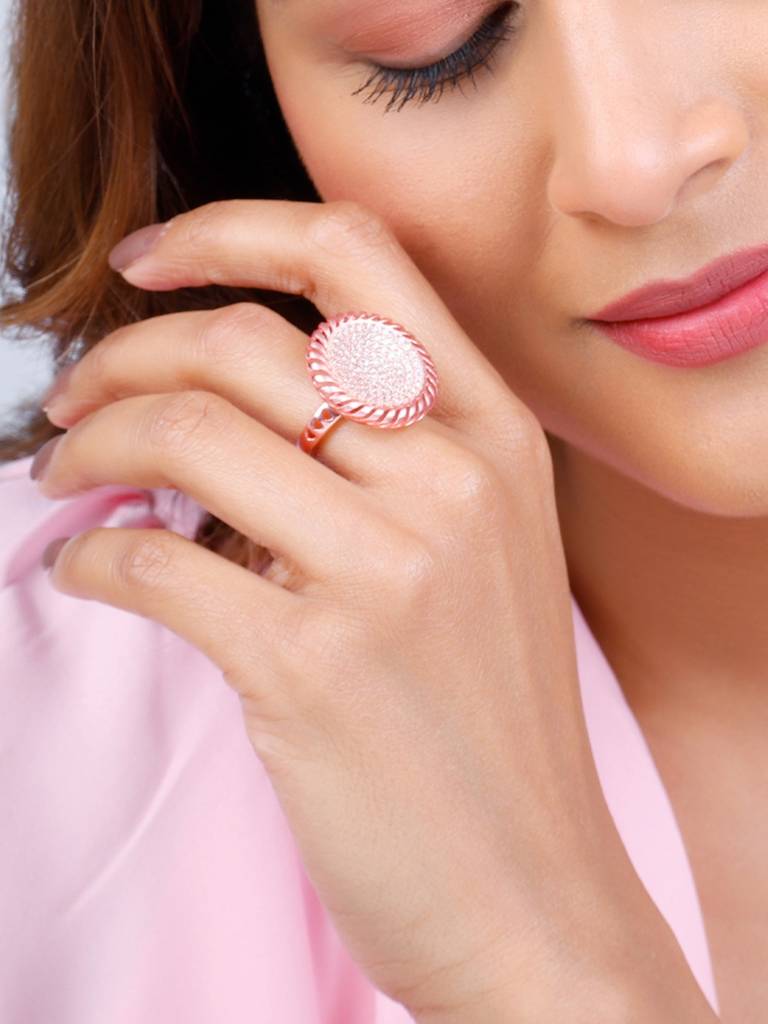GIVA 925 Sterling Silver Rose Gold Filigree Round Ring