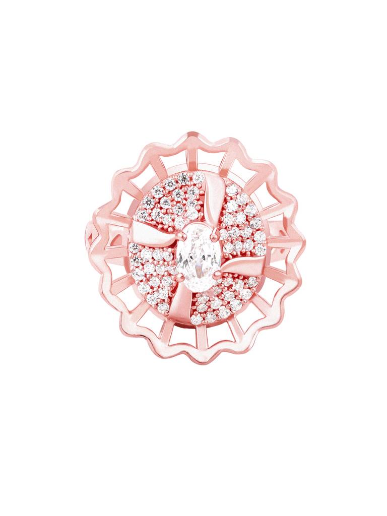 Giva 925 Sterling Silver Rose Gold Floral Cocktail Ring