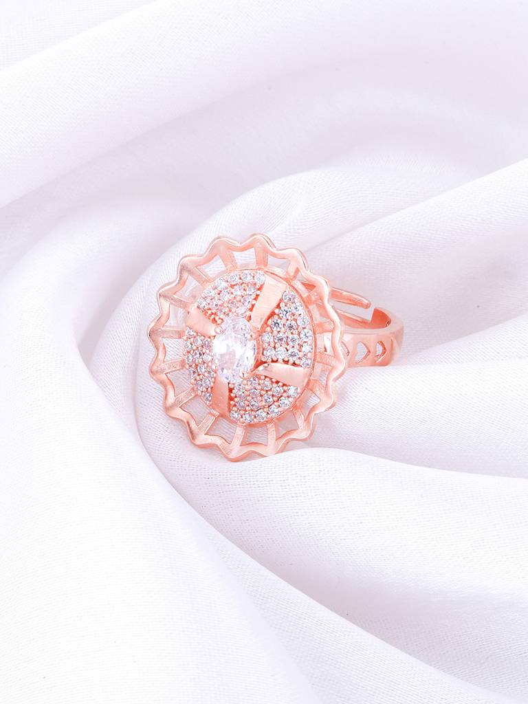 Giva 925 Sterling Silver Rose Gold Floral Cocktail Ring